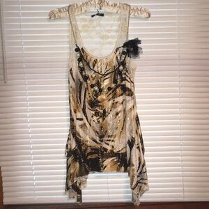 Gold Animal Print Shirt with necklace tank top